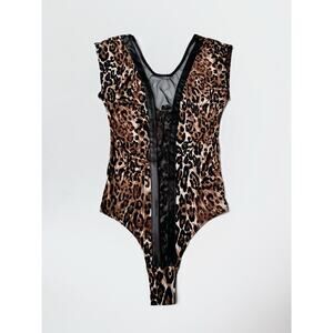 Arden B. Vintage 90's USA Made Bodysuit Cheetah Print Mesh Front Split Small